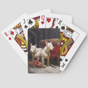 Bull Terrier Snowy Sleigh Kerst Decor Pokerkaarten