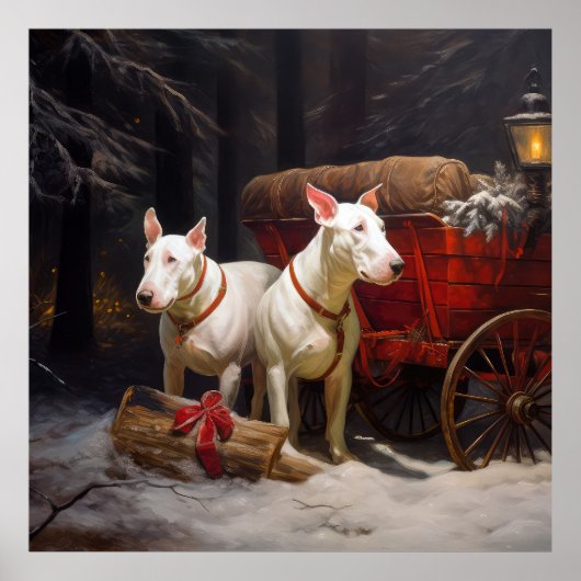 Bull Terrier Snowy Sleigh Kerst Decor Poster (Voorkant)