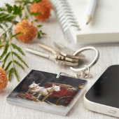 Bull Terrier Snowy Sleigh Kerst Decor Sleutelhanger (Voorkant Rechts)