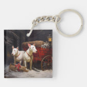 Bull Terrier Snowy Sleigh Kerst Decor Sleutelhanger (Achterkant)