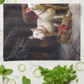 Bull Terrier Snowy Sleigh Kerst Decor Theedoek (Gevouwen)