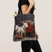Bull Terrier Snowy Sleigh Kerst Decor Tote Bag (Dichtbij)