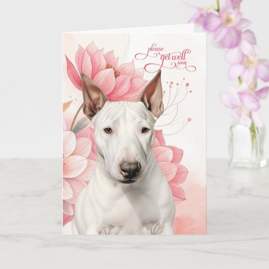 Bull Terrier Soft Pink Botanical Blooms Get Well Kaart (Orchidee)