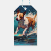 Bull Terrier Strand Surfen Schilderij Cadeaulabel (Achterkant)