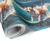 Bull Terrier Strand Surfen Schilderij Cadeaupapier (Rol Hoek)