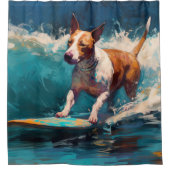 Bull Terrier Strand Surfen Schilderij Douchegordijn (Voorkant)