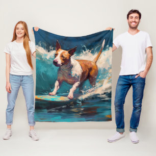 Bull Terrier Strand Surfen Schilderij Fleece Deken