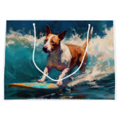 Bull Terrier Strand Surfen Schilderij Groot Cadeauzakje (Voorkant)