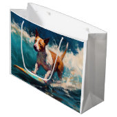 Bull Terrier Strand Surfen Schilderij Groot Cadeauzakje (Voorkant Gekanteld)