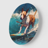 Bull Terrier Strand Surfen Schilderij Grote Klok (Hoek)
