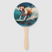 Bull Terrier Strand Surfen Schilderij Handwaaier (Voorkant)