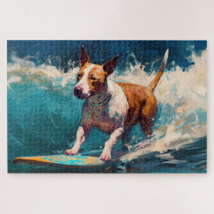 Bull Terrier Strand Surfen Schilderij Legpuzzel