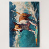 Bull Terrier Strand Surfen Schilderij Legpuzzel (Verticaal)