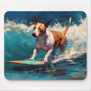 Bull Terrier Strand Surfen Schilderij Muismat