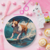 Bull Terrier Strand Surfen Schilderij Papieren Bordje (Feest)