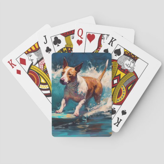 Bull Terrier Strand Surfen Schilderij Pokerkaarten (Achterkant)