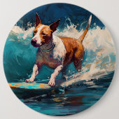 Bull Terrier Strand Surfen Schilderij Ronde Button 6,0 Cm (Voorkant)