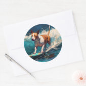Bull Terrier Strand Surfen Schilderij Ronde Sticker (Envelop)