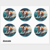 Bull Terrier Strand Surfen Schilderij Ronde Sticker (Vel)