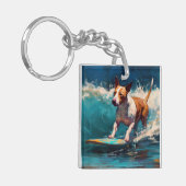 Bull Terrier Strand Surfen Schilderij Sleutelhanger (Voorkant Links)