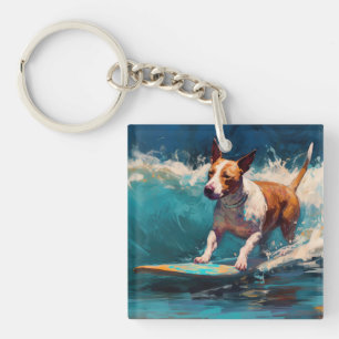 Bull Terrier Strand Surfen Schilderij Sleutelhanger