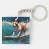 Bull Terrier Strand Surfen Schilderij Sleutelhanger (Achterkant)