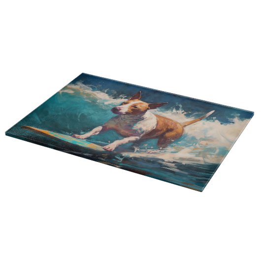 Bull Terrier Strand Surfen Schilderij Snijplank (Hoek)