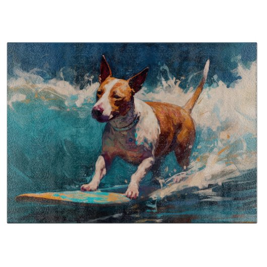Bull Terrier Strand Surfen Schilderij Snijplank (Voorkant)