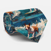 Bull Terrier Strand Surfen Schilderij Stropdas (Opgerold)