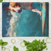 Bull Terrier Strand Surfen Schilderij Theedoek (Gevouwen)