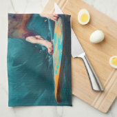 Bull Terrier Strand Surfen Schilderij Theedoek (Quarter Fold)