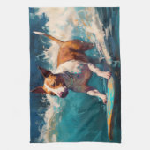 Bull Terrier Strand Surfen Schilderij Theedoek (Verticaal)