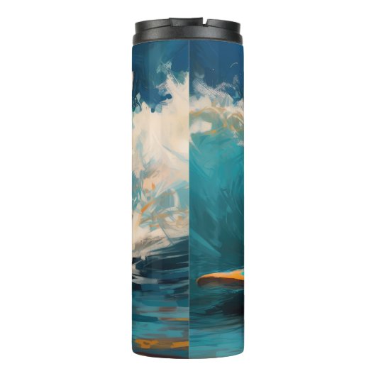 Bull Terrier Strand Surfen Schilderij Thermosbeker (Achterkant)