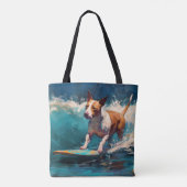Bull Terrier Strand Surfen Schilderij Tote Bag (Achterkant)