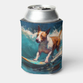 Bull Terrier Strand Surfing Schilderij Blikjeskoeler (Blikje Achterkant)