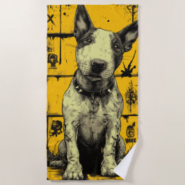 Bull Terrier Street Art – Gele Grunge Hondenontwer Strandlaken