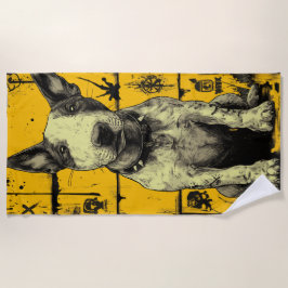 Bull Terrier Street Art – Yellow Grunge Dog Design Strandlaken