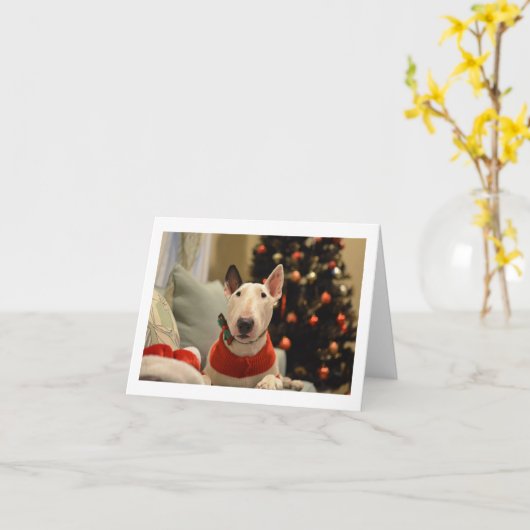 Bull Terrier Strikdas Kerstboom Vouwkaart Kaart (Gele Bloem)