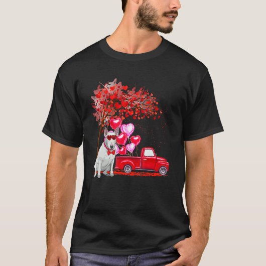Bull Terrier Sunbril Hearts Tree Pickup Truck D T-shirt (Voorkant)