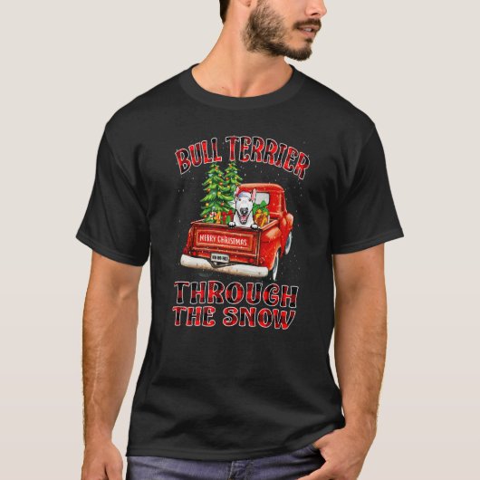 Bull Terrier Through the Snow kersttruck Plai T-shirt (Voorkant)