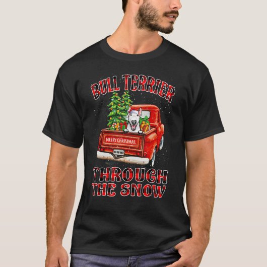 Bull Terrier Through the Snow kersttruck Plai T-shirt (Voorkant)