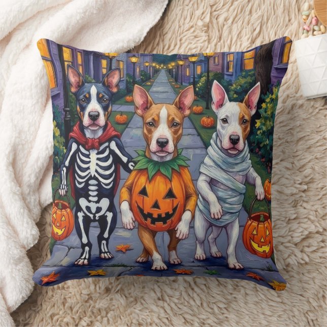 Bull Terrier Trick-or-Treating Halloween kostuums Kussen (Deken)