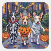 Bull Terrier Trick-or-Treating Halloween kostuums Vierkante Sticker (Voorkant)