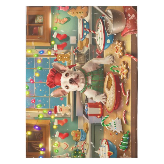 Bull Terrier Vakantie Bakken: Feestelijke Kerst Tafelkleed (Voorkant)