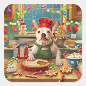 Bull Terrier Vakantie Bakken: Feestelijke Kerst Vierkante Sticker (Voorkant)