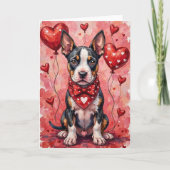 Bull Terrier Valentine’s Day Dog with Hearts Red Kaart (Voorkant)