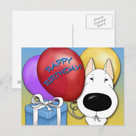 Bull Terrier Verjaardag Briefkaart (Voorkant / Achterkant)