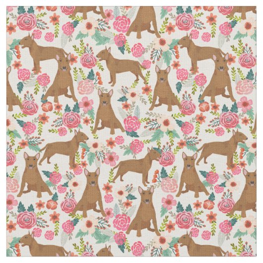 Bull Terrier vintage florals crème Stof (Close Up)