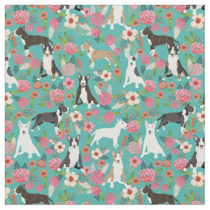 Bull Terrier vintage florals turquoise Stof