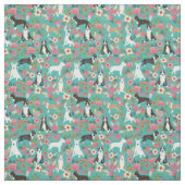 Bull Terrier vintage florals turquoise Stof (Swatch)